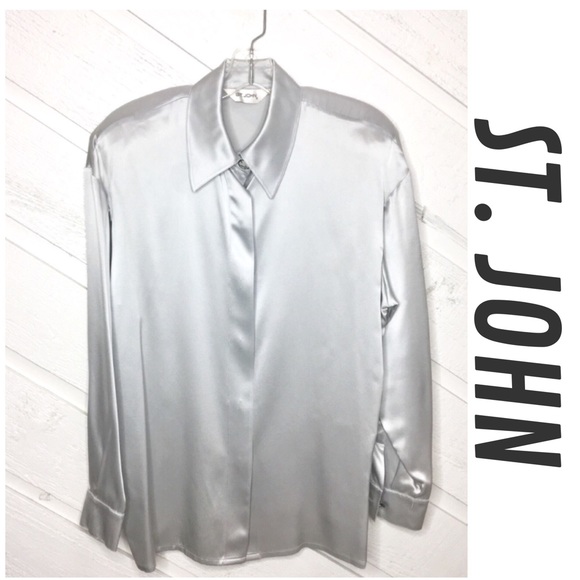 St. John Tops - NWOT St. John Silk Blouse Button Down Silver Sz.10